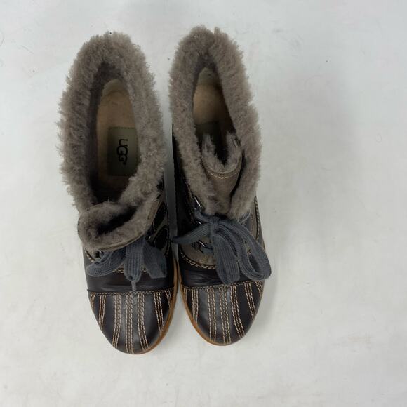 UGG Alasdair Waterproof Suede Sheepskin Wedge Booties Women Size 7.5 - Picture 4 of 7